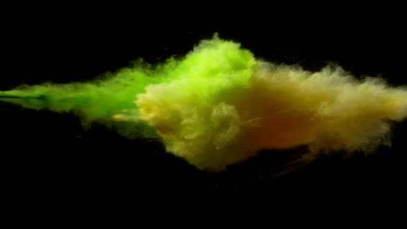 Super Slowmotion Shot of Color Powder Explosion Isolated on Black Background