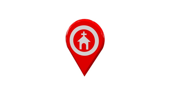 Red Church Map Location 3D Pin Icon V1