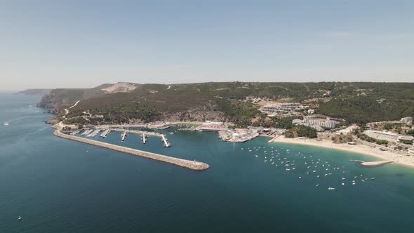 Sesimbra port, Portugal. Aerial panoramic view