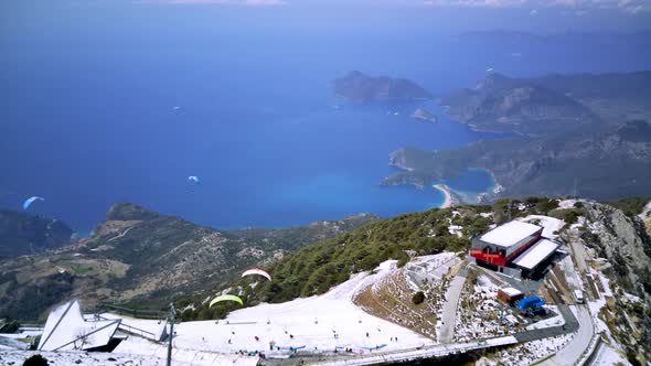 Drone view on world famous paragliding spot in Oludeniz, Fethiye, Turkey