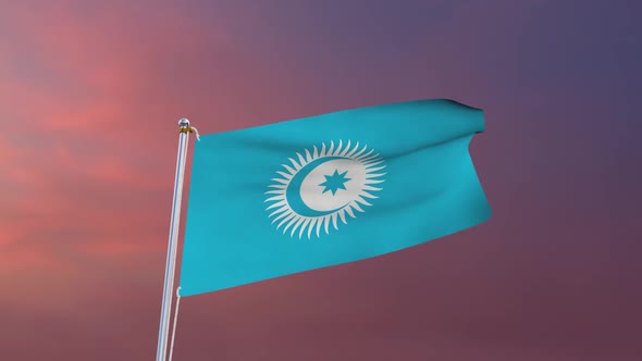 Flag Of Turkic Council Waving
