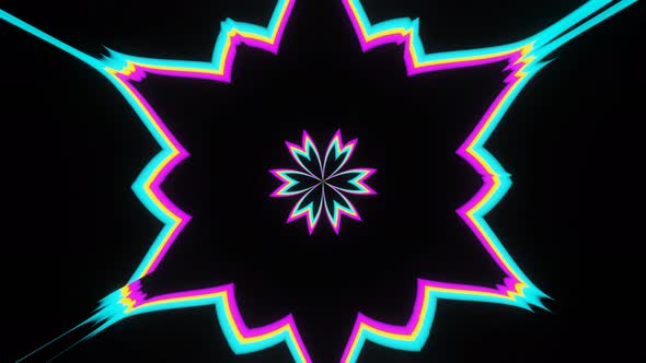 Neon Animation of an Abstract Flying Multicolored Flashing Flower