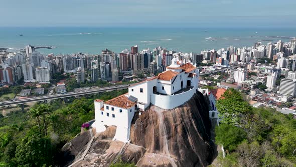 Aerial cityscape of downtown Vitoria state of Espirito Santo Brazil. Bulldings and avenues landmark