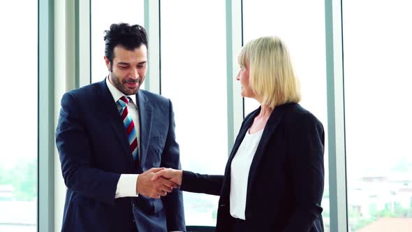 Business People Handshake with Friend at Office