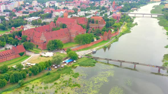 Malbork, Pomerania Poland Panoramic view of the medieval Teutonic Order Castle in Malbork, Poland -