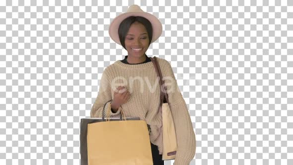 Happy african american woman in hat and, Alpha Channel