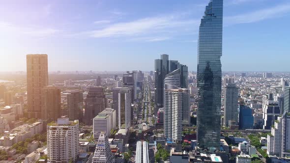 4k Aerial city view of Bangkok dowtnown, Flying over Bangkok, Thailand.