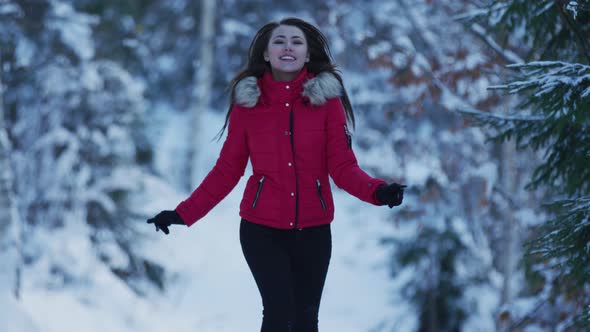 Running in the forest on a winter day