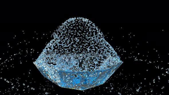 3d Blue Splash Flowing Water on Black Super Slow Motion 1000 FPS