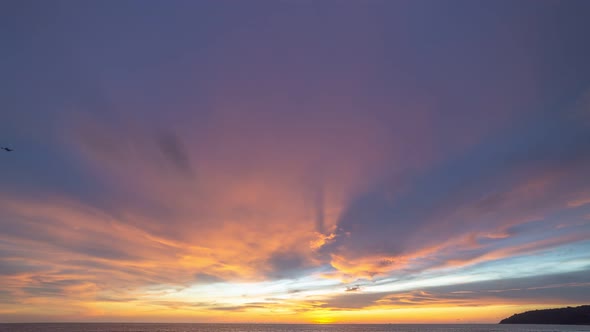 Timelapse Stuning Sky At Sunset Above The Sea.