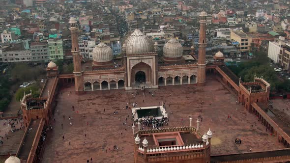 New Delhi, India, "Jama Masjid" mosque 4k aerial drone video