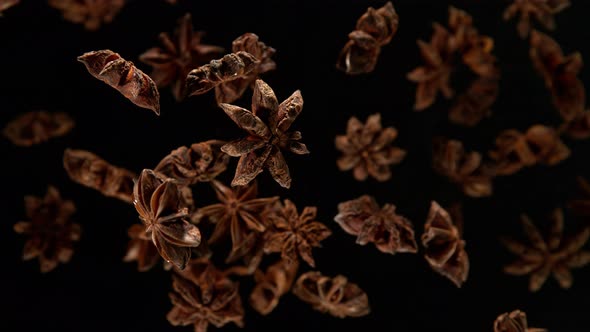 Super Slow Motion Shot of Star Anise Explosion on Black Background at 1000Fps