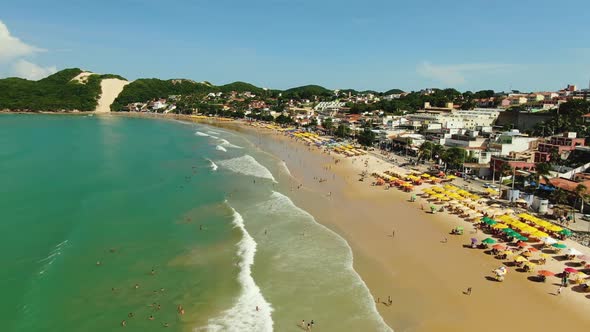 Aerial shot of beautiful Beach on Brazil (slow motion version)