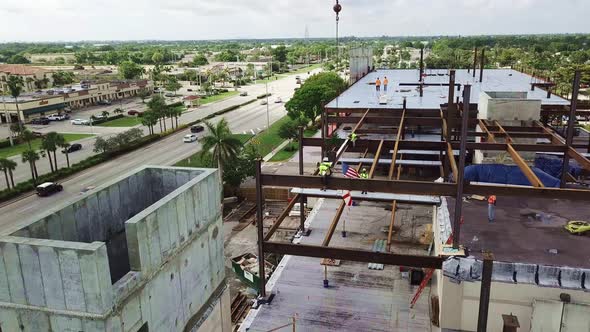 Construction site with iron workers.