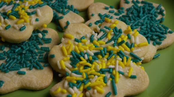 Cinematic, Rotating Shot of Saint Patty's Day Cookies on a Plate 