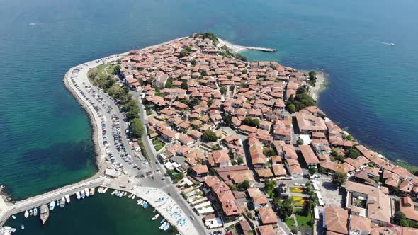 Aerial footage of the beautiful coastline of Bulgaria at the area of Sunny Beach