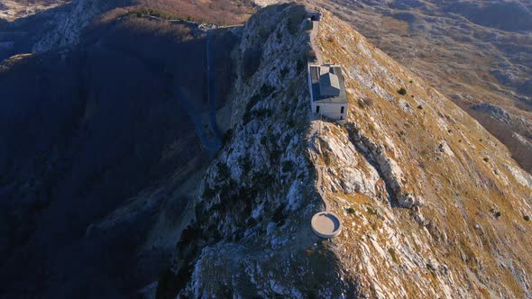 Aerial Shot of the Njegos Mausoleum on Top of the Mount Lovcen in Montenegro