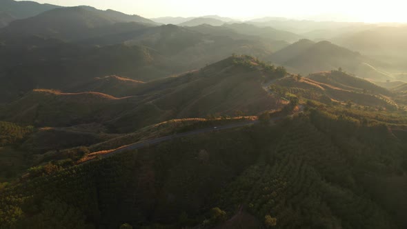 4K Aerial view over  Beautiful high mountain road in Thailand