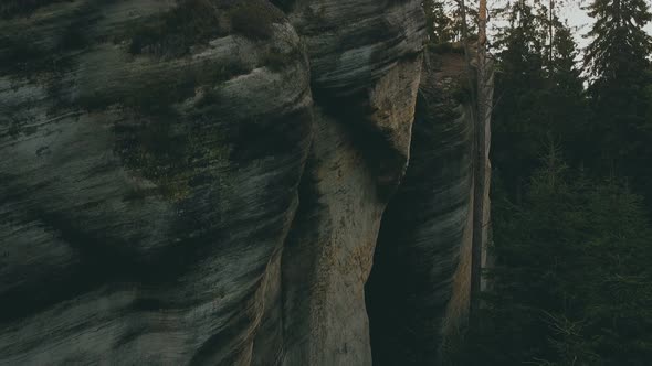 Adršpach-Teplice Rocks national park filmed from drone. Green forest with rocks like background