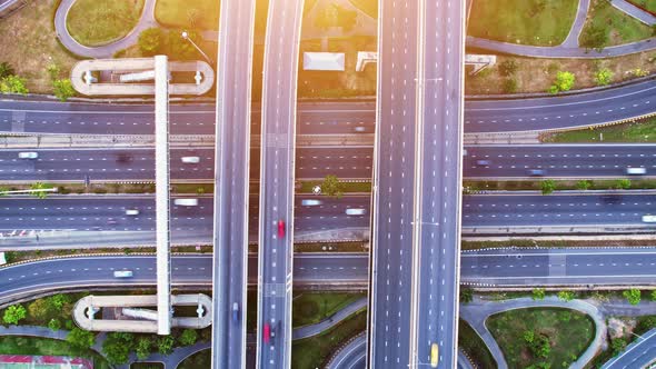 4K : Aerial drone hyperlapse video of elevated toll road junction