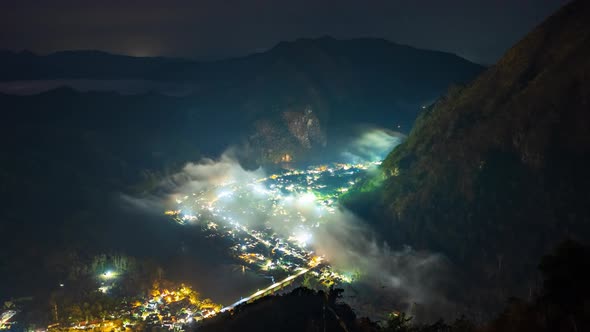 4K Time lapse of aerial view of Nong Khiaw village at sunrise, Luang Prabang, Laos