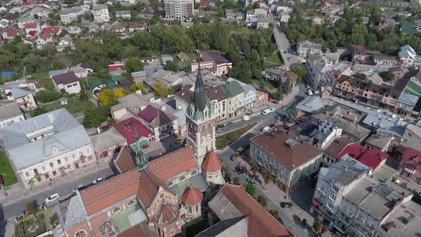 Aerial of Chortkiv with St. Stanislaus Church