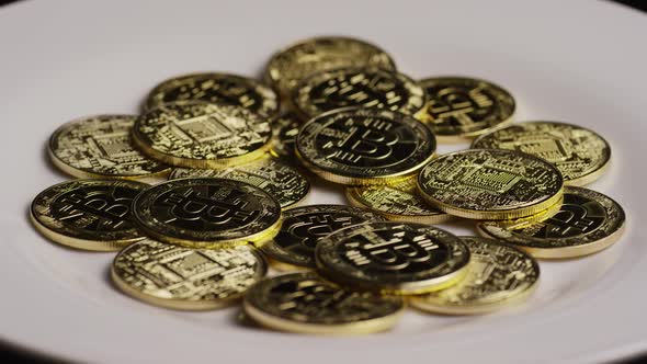 Rotating shot of Bitcoins 