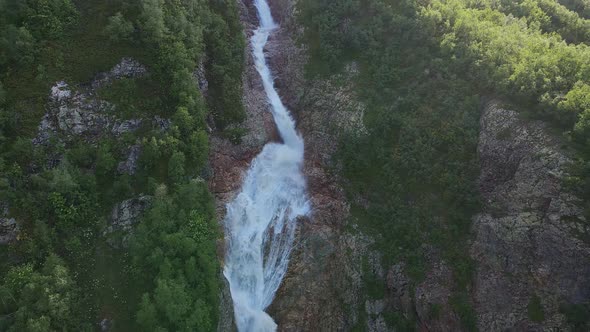 Taimazi Waterfalls Flowing Down From the Slope of Taimazi Mountain