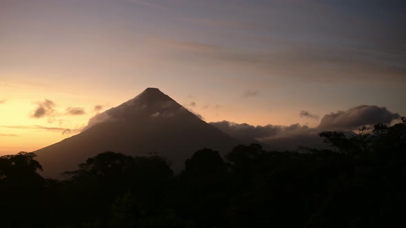 Arenal Volcano Landscape of Costa Rica Tropical Rainforest and Jungle Scenery at Sunset with Dramati