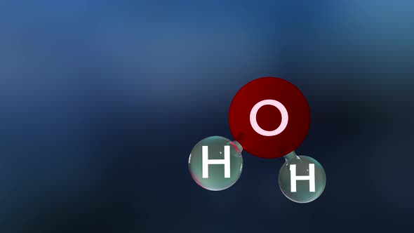 Water molecule, Molecular chemical formula H2O,  odorless, Ball and Stick chemical structure model,