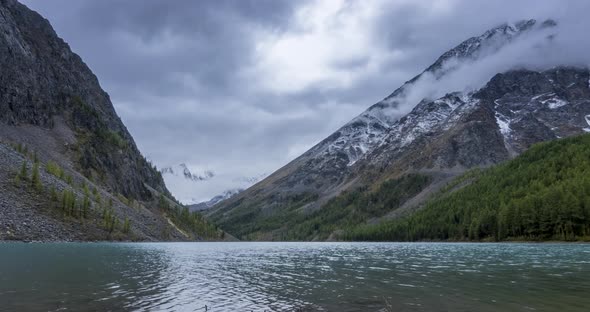 Mountain Lake Timelapse at the Summer or Autumn Time. Wild Nature and Rural Mount Valley. Green