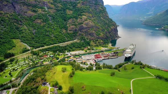 Aurlandsfjord Town Of Flam at Dawn.