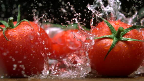 Extreme close-up tomatoes , Slow Motion