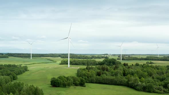 Drone Shot of Wind Power Generators in Countryside