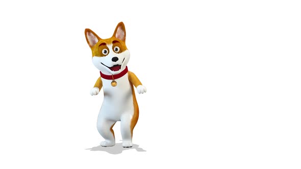 3d Character Dancing Corgi Dog on White Background alt
