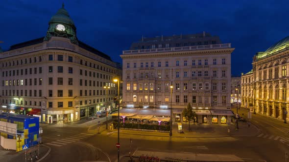 Albertina Square Aerial Day to Night Timelapse with Historic Buildings in Downtown Vienna Austria