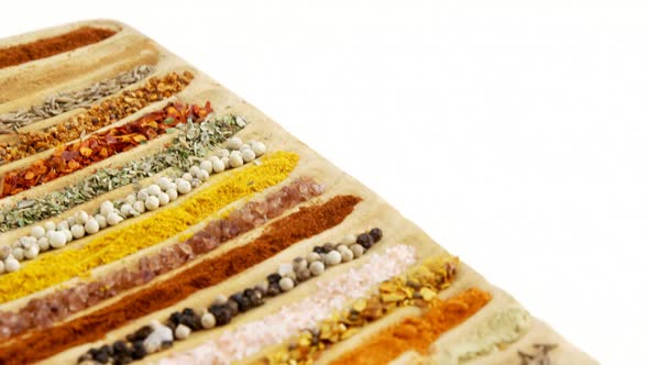 Various spices arranged in tray 4k