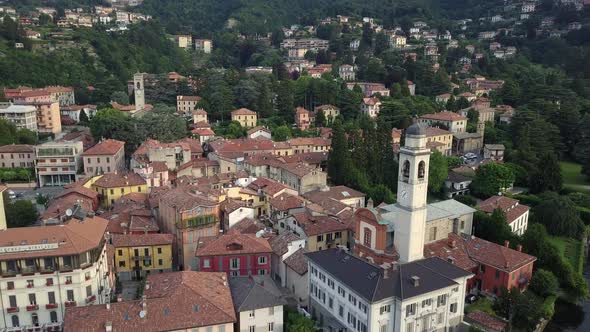 LAKE COMO, ITALY Villa Desta from the drone and the Italian Alps in background