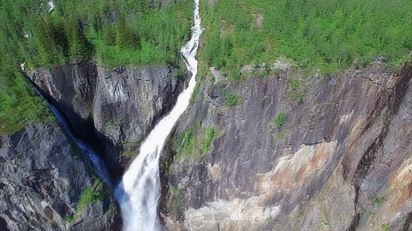 Breathtaking aerial view of Voringfossen waterfall in Norway.