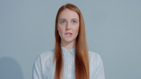 Gingerhead Red Hair, Ginger Hair Model with Blue Eyes on Blue Background