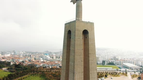 Famous Lisbon Jesus Monument Against Picturesque City View