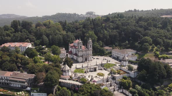 Sanctuary of Bom Jesus do Monte and church surrounded by green nature, Braga, Portugal.