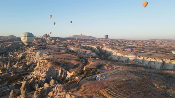 Aerial View Cappadocia Turkey  Balloons Sky