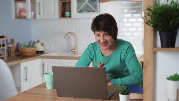 Senior Woman Communicates By Video Call Using Laptop