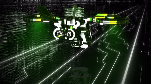 A Drone from Cyberpunk Universe is quickly gliding through the Digital Space alt