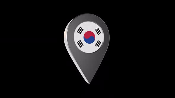 3d Animation Map Pointer With South Korea Flag With Alpha Channel - 2K