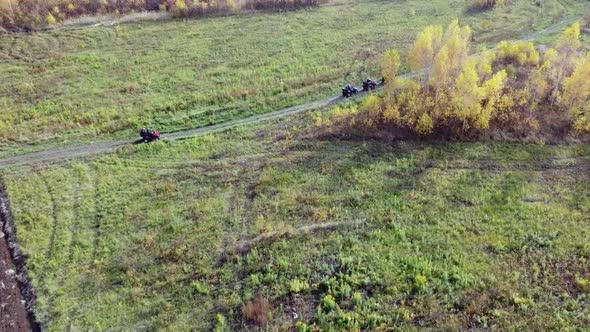 A Trip on QUAD Bikes in a Field in Nature Aerial Photography From a Quadcopter