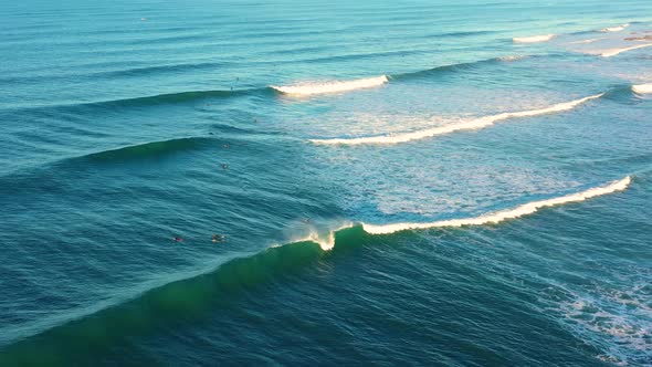 Aerial view of surfers at Moffat Beach, Queensland, Australia