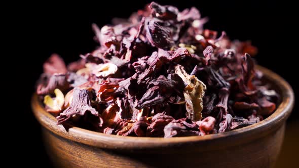 Dried Mushrooms on a Black Background Closeup