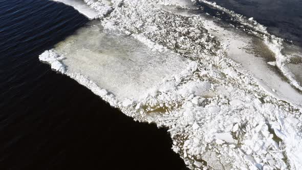 Frozen River in Aerial View